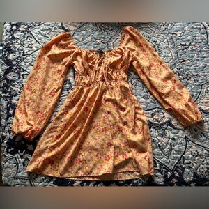 Orange Floral Puff Sleeve Dress